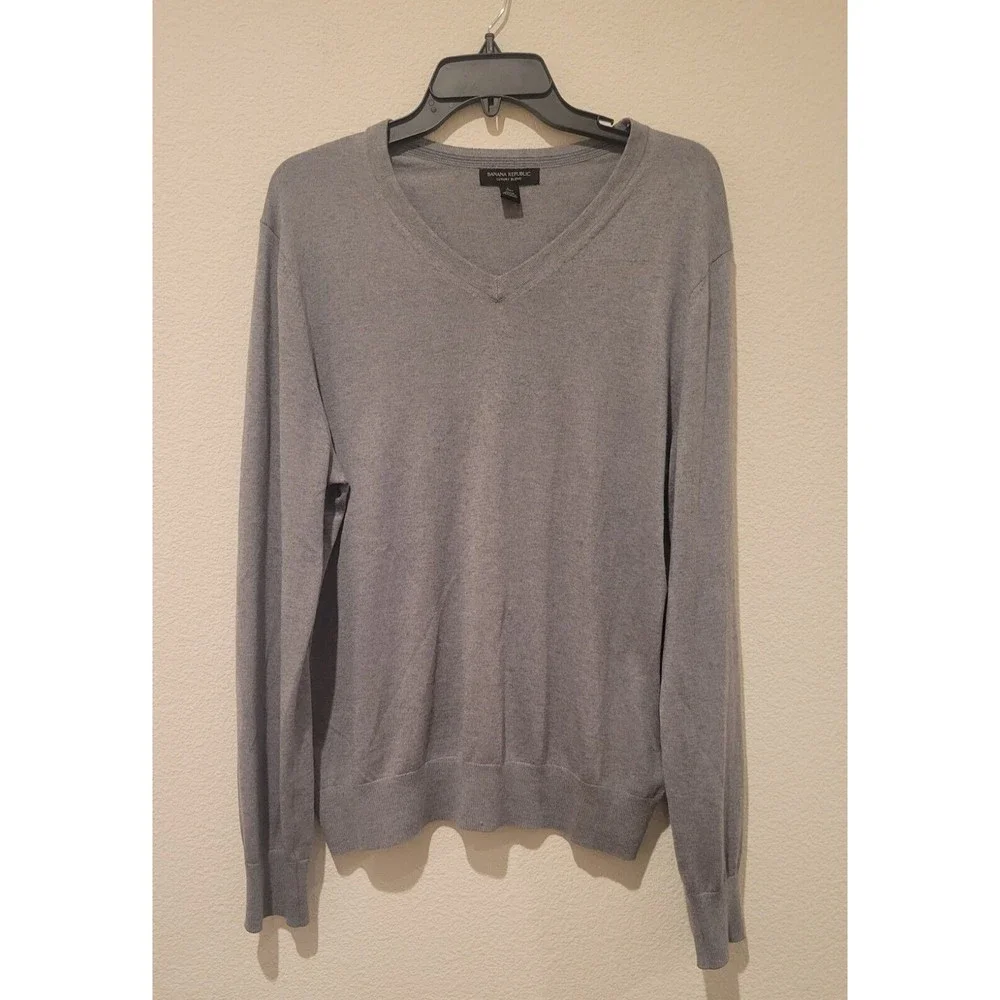 Banana Republic Luxury Blend Silk Cotton Cashmere Vneck Sweater Men's large gray